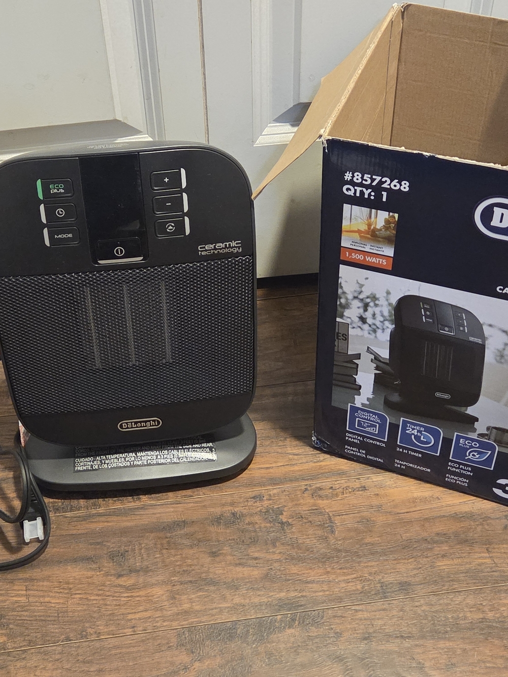 DeLonghi Black Ceramic Heater - Compact Portable Space Heater